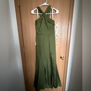 Azazie Olive Green Cross-Back Maxi Dress